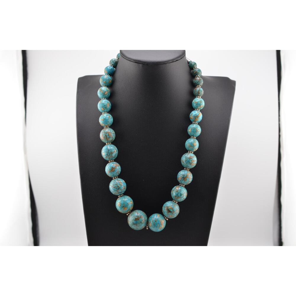 Navajo Handmade Mosaic Turquoise Sterling Necklace